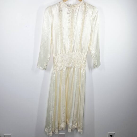 Scott McClintock Vintage Ivory Cream Lace High Neck Dress Women's Size Medium M - Picture 1 of 12